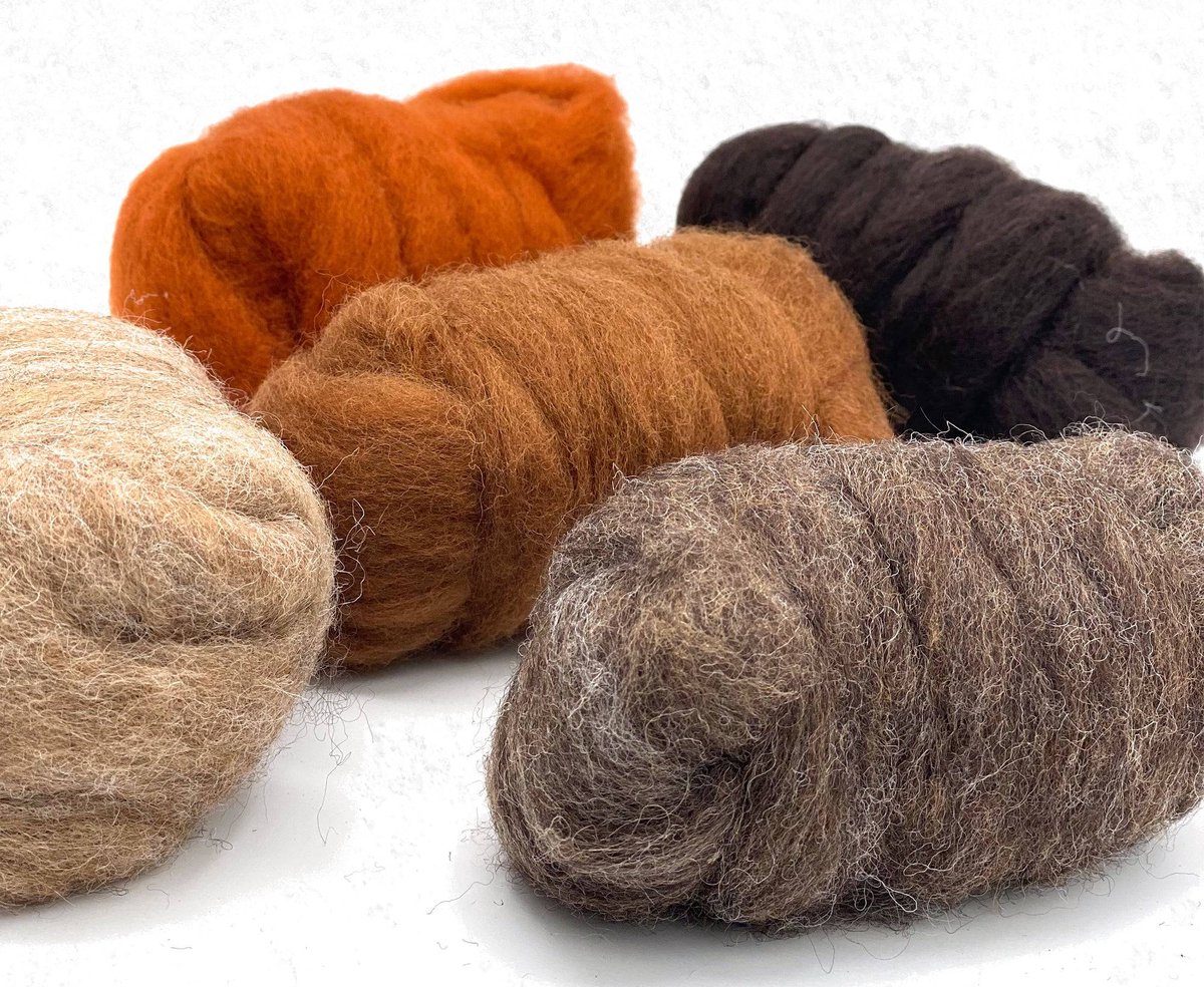 Viltwol voor Naaldvilten – 5x25g Gekaarde Wol in herfstkleuren – Voor Prikvilten & Droogvilten - needle felting