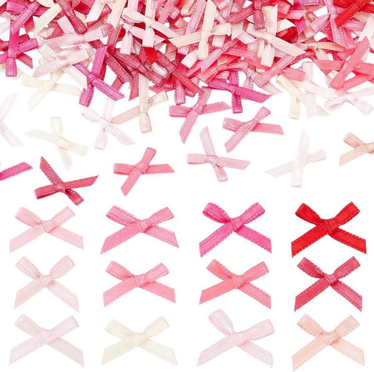 TheLau - 12 Kleuren Mini Strikken 240 Stuks - Rode en Roze Strikken - Kerst Lint - DIY Craft Gift Wrapping - Haar Clip Naaien