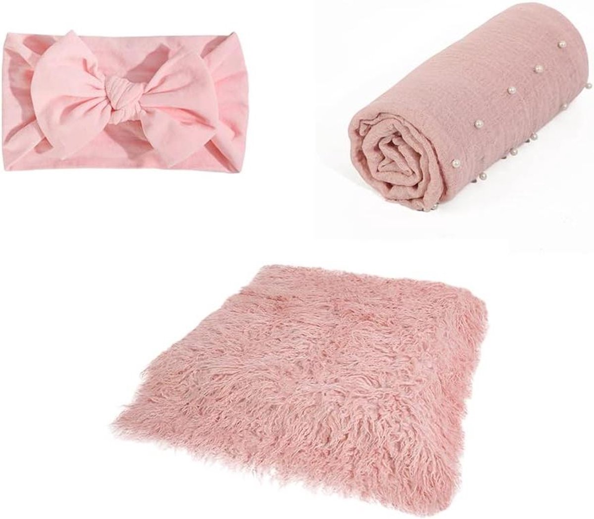 TheLau - Fotografie Props Inbakeren Wrap en Mat Set voor Pasgeboren Babys, inclusief Hoofdband - Jongens Meisjes Foto Accessoires Deken
