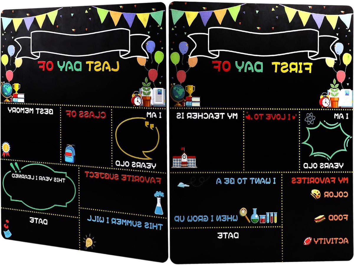TheLau - Krijtbord 30 x 25cm Dubbelzijdig met Eerste en Laatste Schooldag - Terug naar Schoolbenodigdheden voor Kleuterschool - Ideaal voor Kinderen