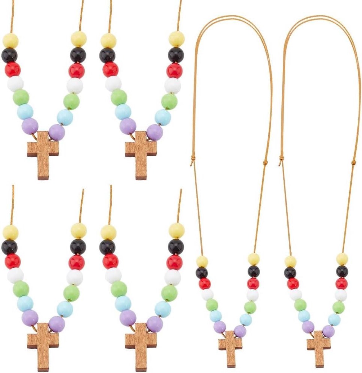TheLau - Kruis Hanger Ketting met Kleurrijke Kralen - Verstelbare Sieraden voor Pasen en Doop - 10 Stuks