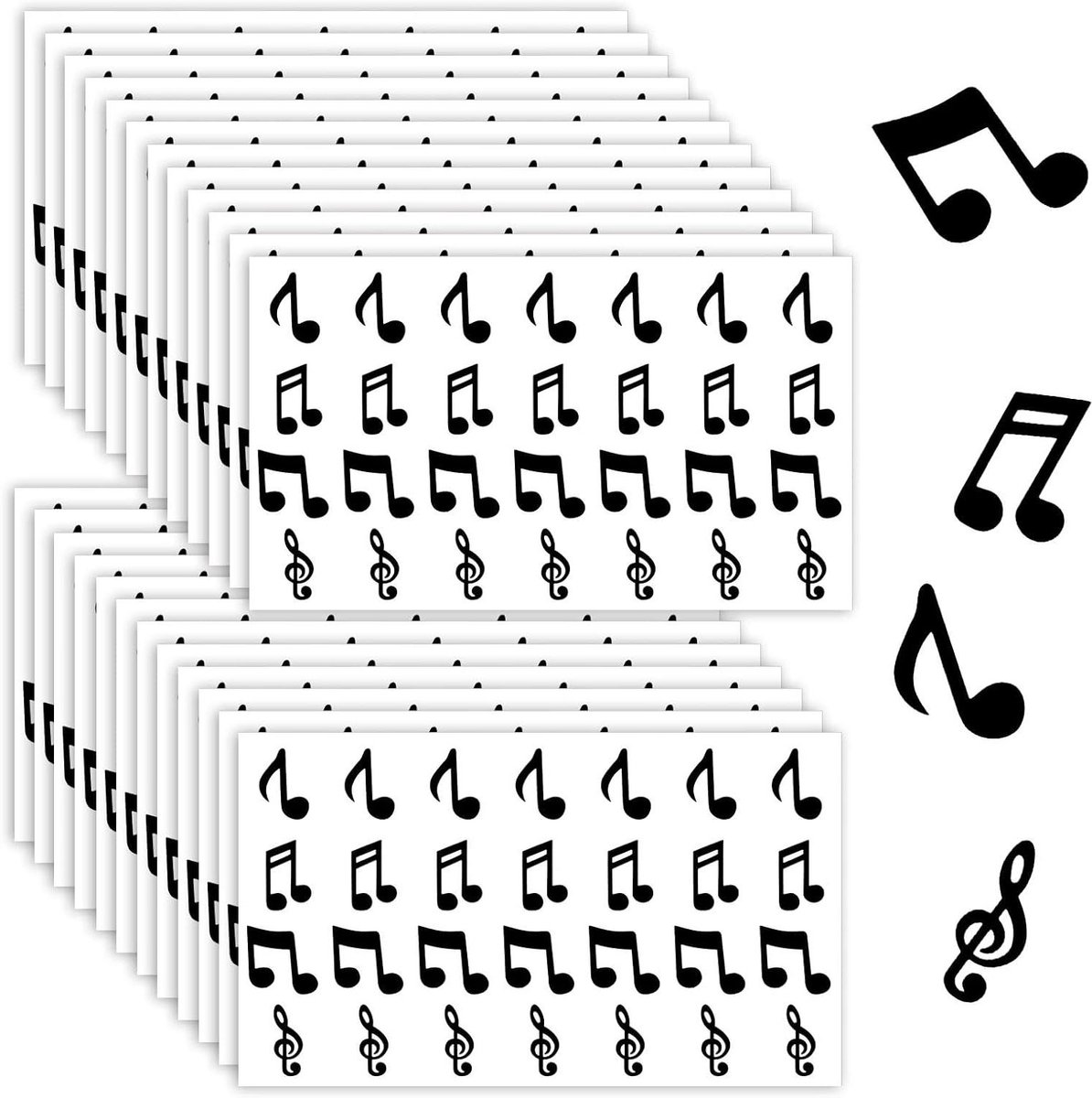 TheLau - Muzieknootstickers Set van 672 Stuks, Waterdicht en Zelfklevend voor Decoratie van Enveloppen, Notitieboeken en Wenskaarten in 4 Ontwerpen