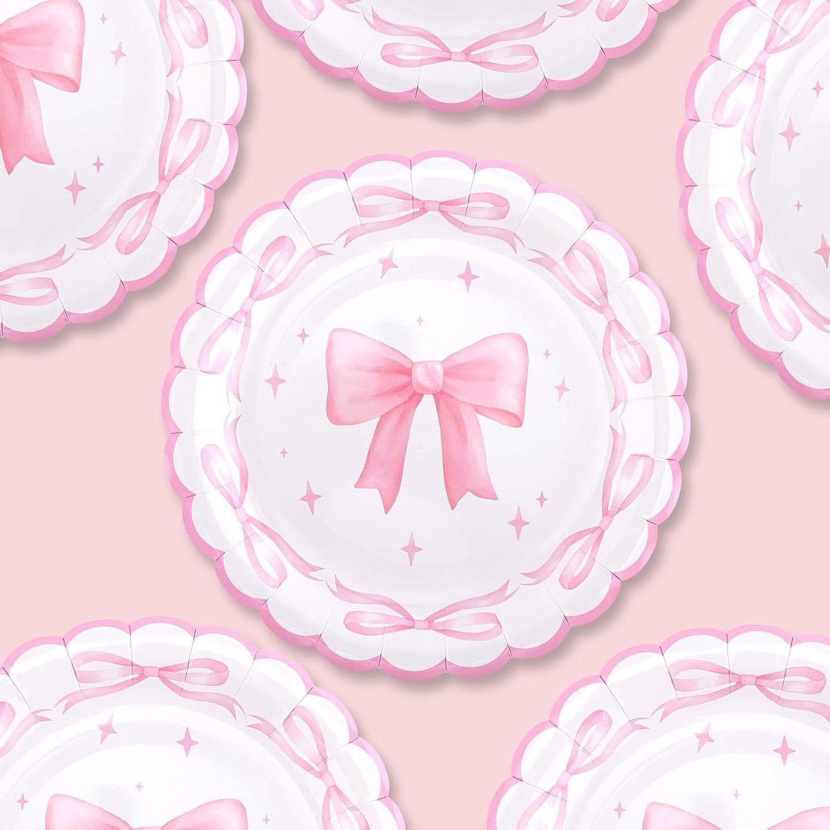   - Roze Dessertborden 25 stuks, 18cm - Coquette Strik Thema - Tafeldecoratie voor Verjaardag, Babyshower, Bruiloft - Decoratie Benodigdheden