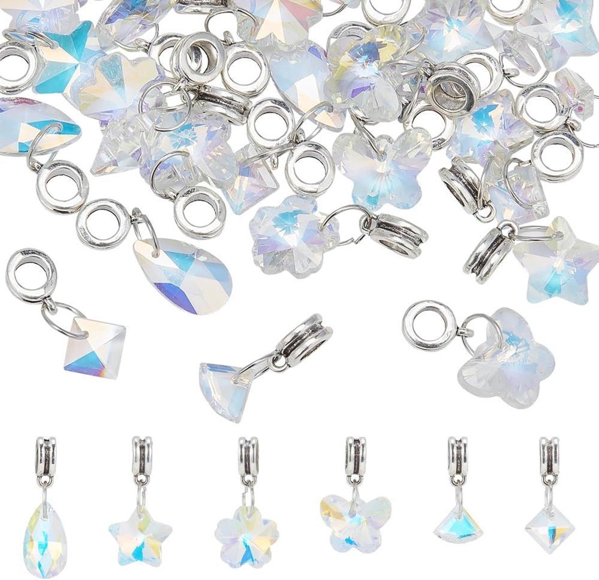   - Set van 6 Crystal Glass Charms met Vlinder en Ster - 30 stuks - Transparante Kralen voor Sieraden - Ketting, Oorbellen, Armbanden, Sleutelhangers