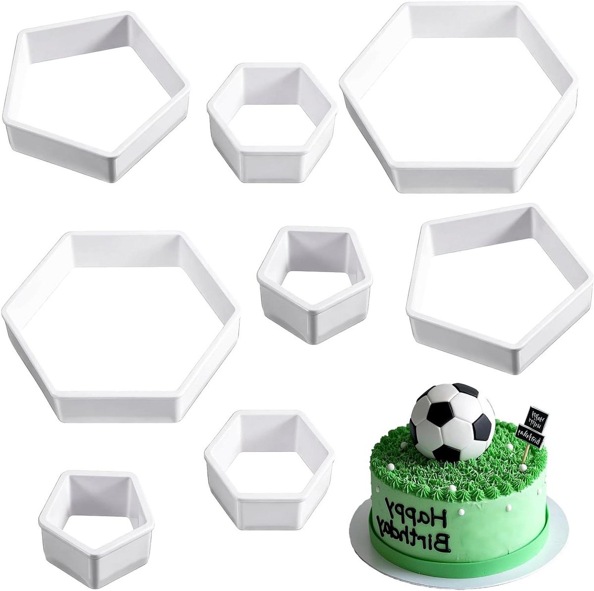 TheLau - Uitsteekvormpjes Voetbal 8 Stuks - Hexagon Taartdecoratie - Party DIY Cake Fondant Dessert