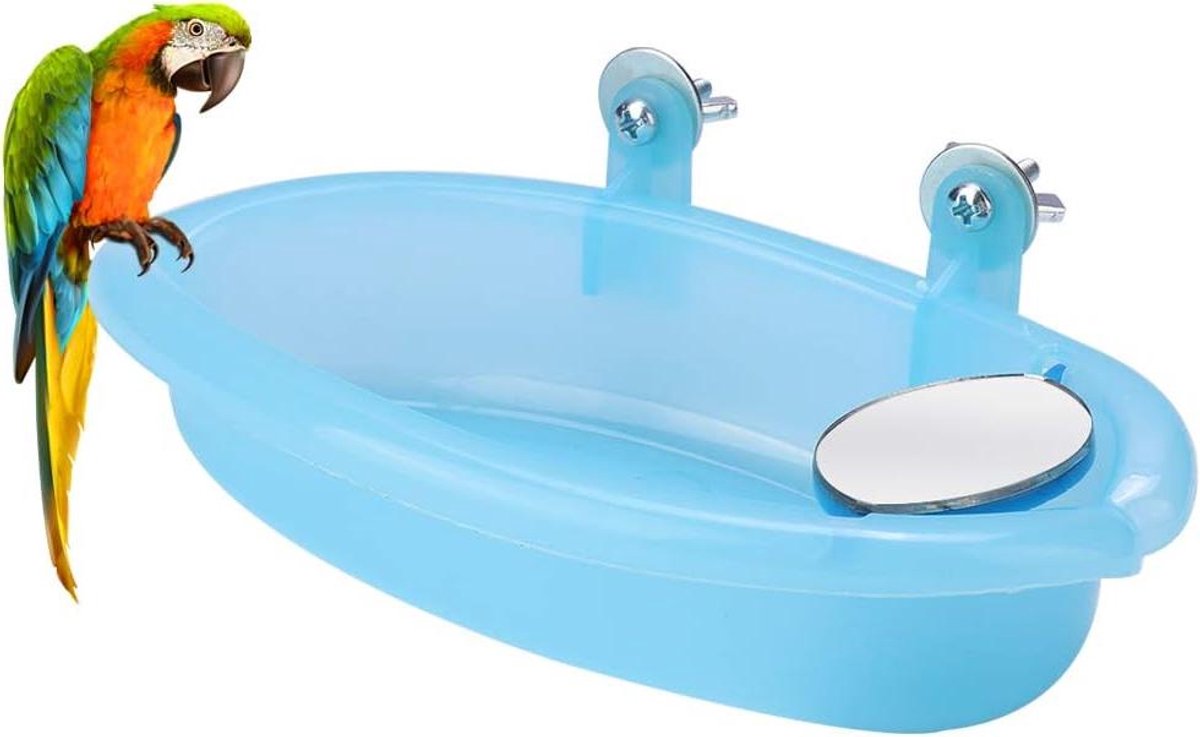 TheLau - Vogelbaddoos 2021 Nieuw Ontwerp, Bad met Blauwe Accessoires en Speelgoed voor Huispapegaaien.