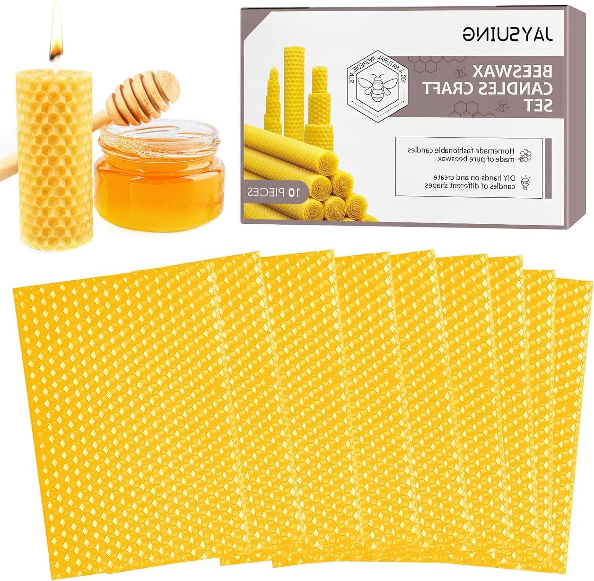 Thelau - 10 stuks bijenwasplaten voor kaarsen maken en knutselen - Natuurlijk materiaal voor DIY kaarsen - Knutselset voor ambachtelijke geschenken
