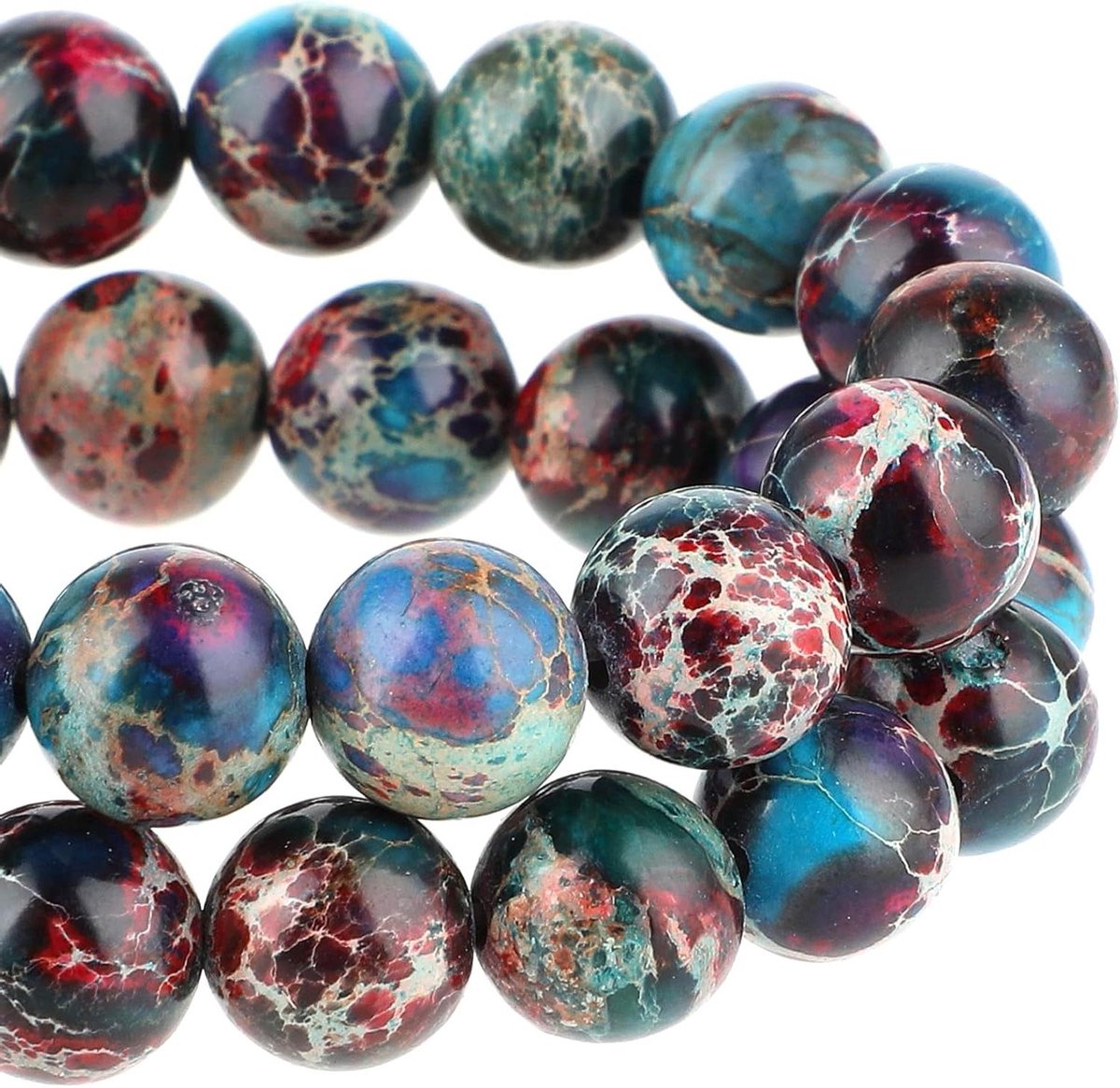Thelau - 47 Stuks Roze-blauwe Jaspis Kralen van Keizerlijke Zee Sediment - Natuurlijke Edelstenen Ø 8 mm voor Sieraden Maken - Multicolor D Beauty