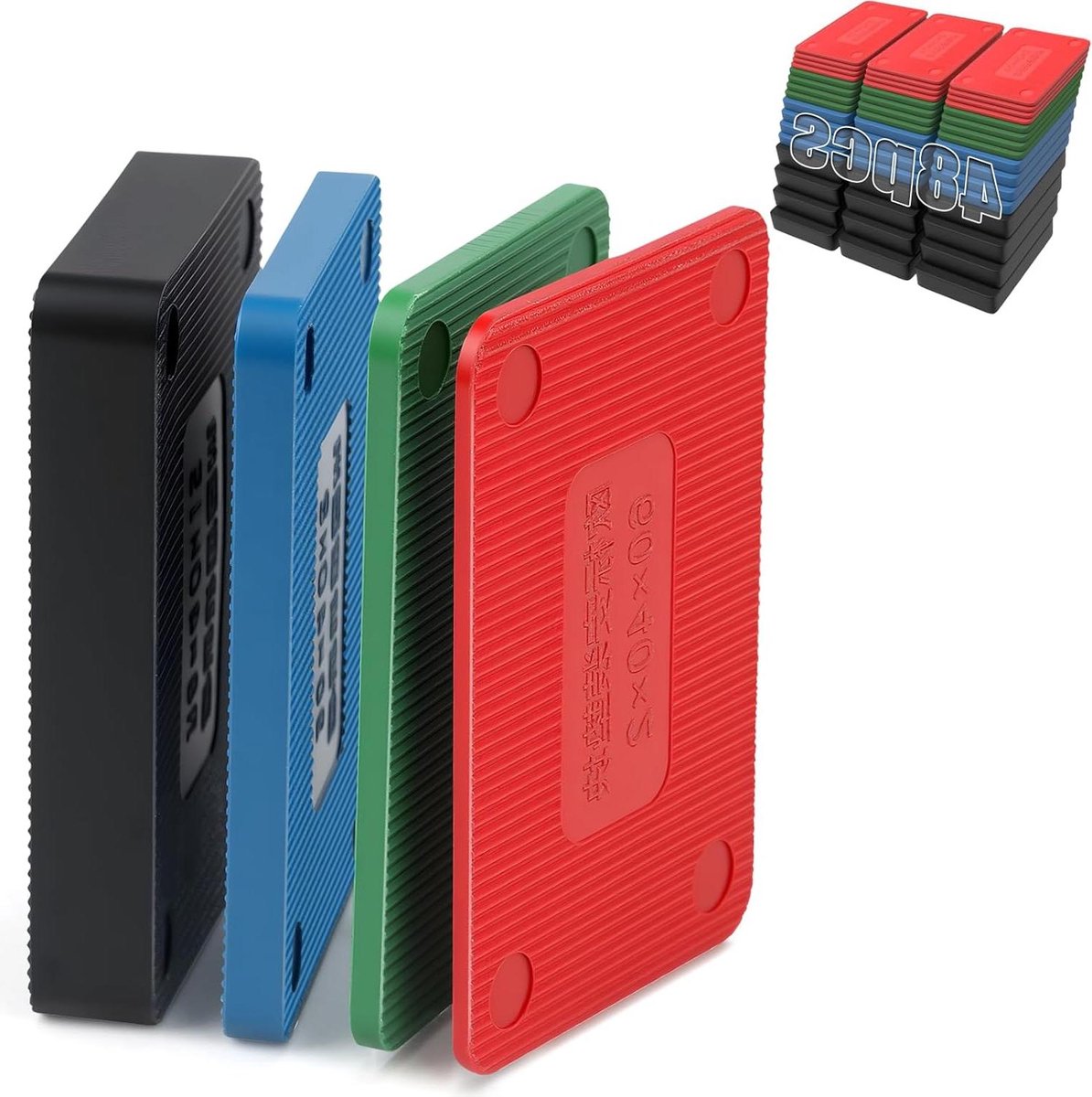 Thelau - 48 stuks onderlegplaten kunststof 60 x 40 mm - 2 mm/3 mm/5 mm/10 mm - afstandhouders voor terrassen, plafonds, glazen gevels