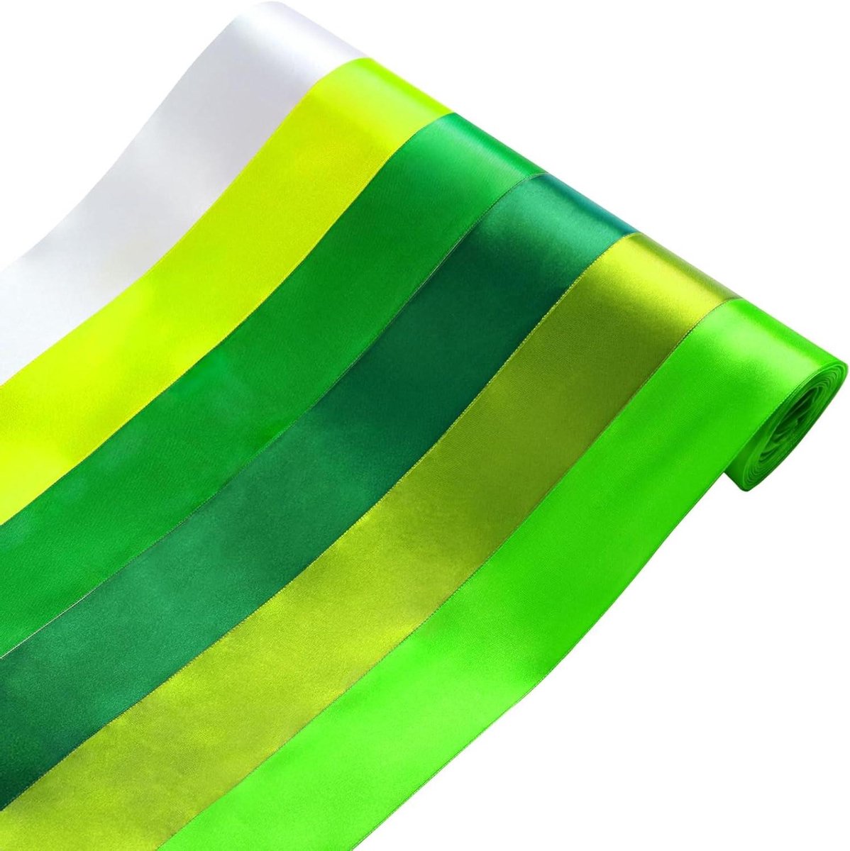 Thelau - 6 rollen 50mm brede satijnen linten in groen - 60m - ideaal voor inpakken, knutselen en bruiloften