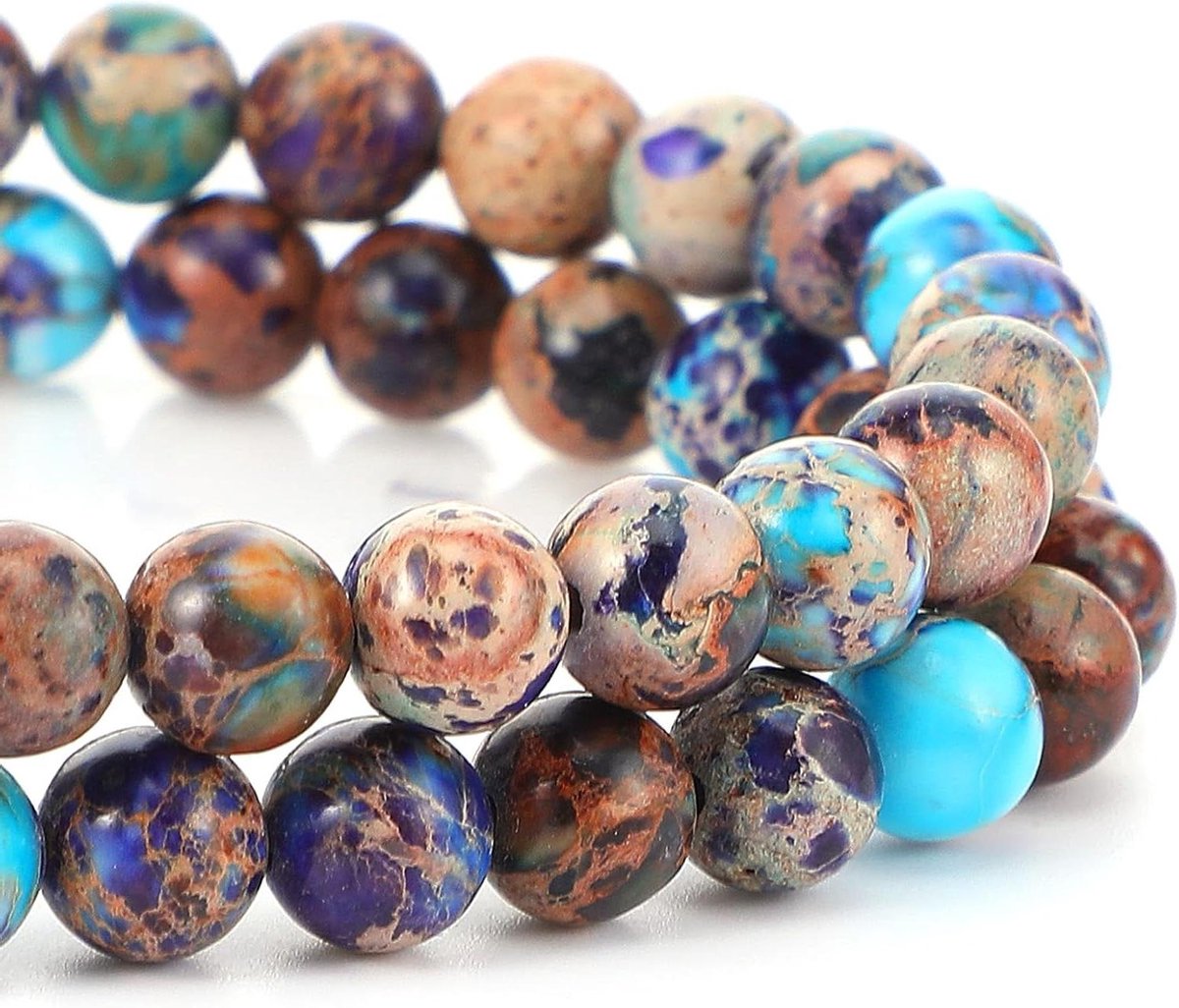 Thelau - 60 stuks blauw-paarse jaspiskralen, natuurlijke sedimenten, echte marini, 6 mm, rond, kleurrijk, knutselen, halskettingen, armbanden, sieraden maken