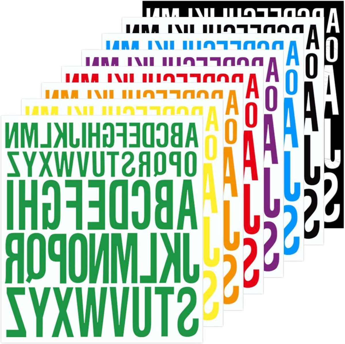 Thelau - 8 Vellen Briefstickers, Grote Alfabetsticker voor Knutselen - Kleurrijk en Zelfklevend - Set van 8 Vellen