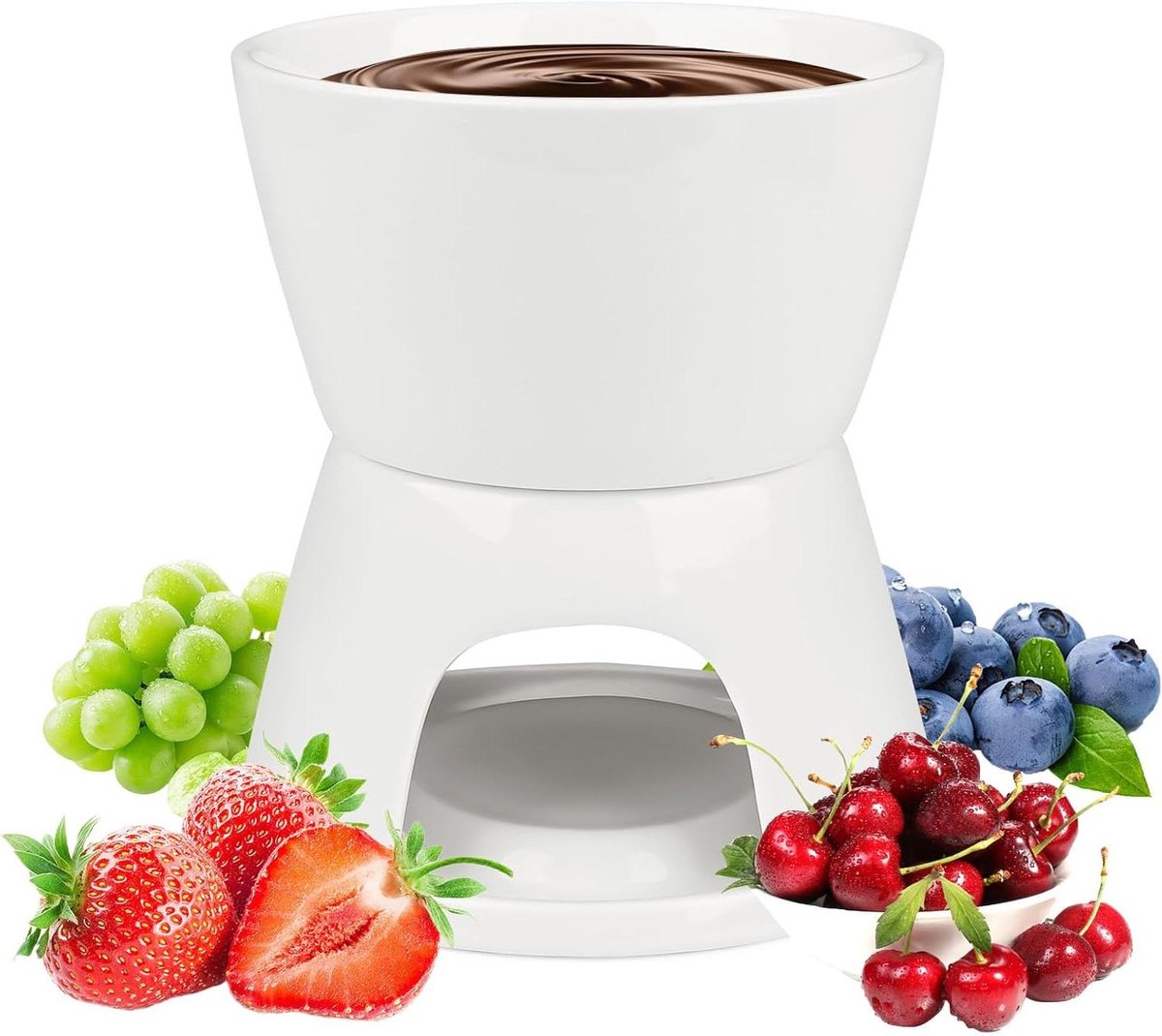 Thelau - Chocolade fondue set keramische mini kaasfondue wit