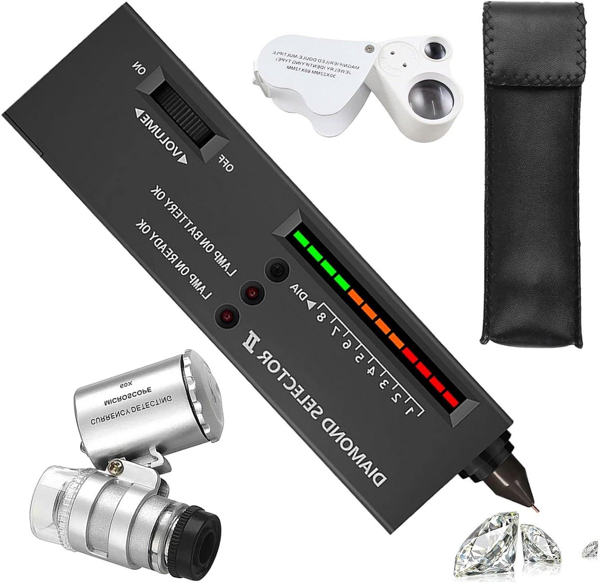 Thelau - Diamant Tester Pen met 30X 60X Vergrootglazen en LED Verlichting
