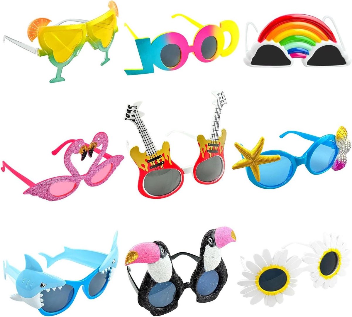 Thelau - Grappige tropische feestbrillen set van 9 - carnavalsbrillen voor strandfeest, bruiloft, maskerade, carnaval - hilarische foto-rekwisieten met Hawaïaans thema