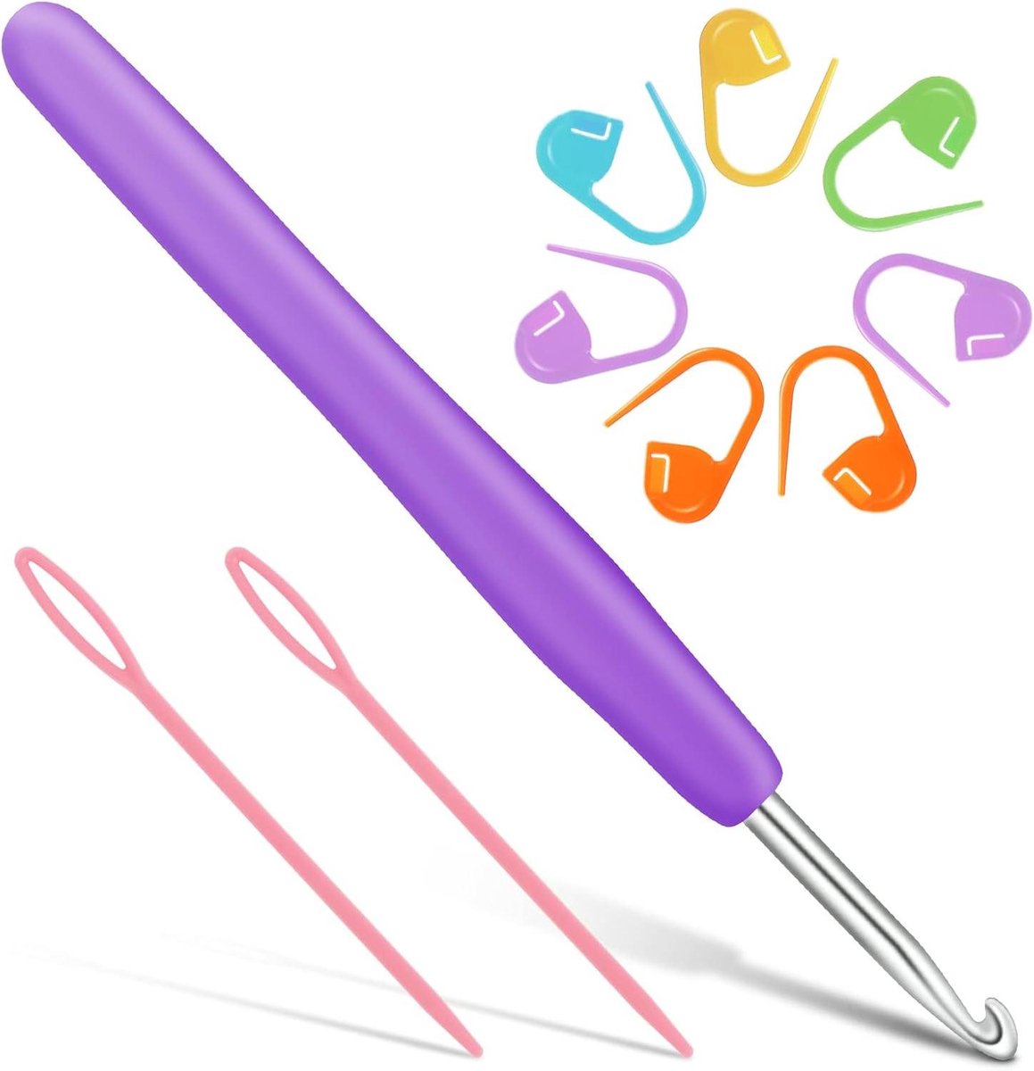 Thelau - Haaknaaldenset 5,0 mm met steekmarkeringen en stompe naalden - ergonomische haakgrepen - aluminium breihaak - haakaccessoires