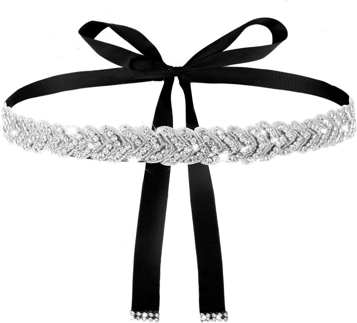 Thelau - Handgemaakte Bruids Strass Taille Riem Voor Vrouwen - Zwart Lint - Sparkle Sjerp
