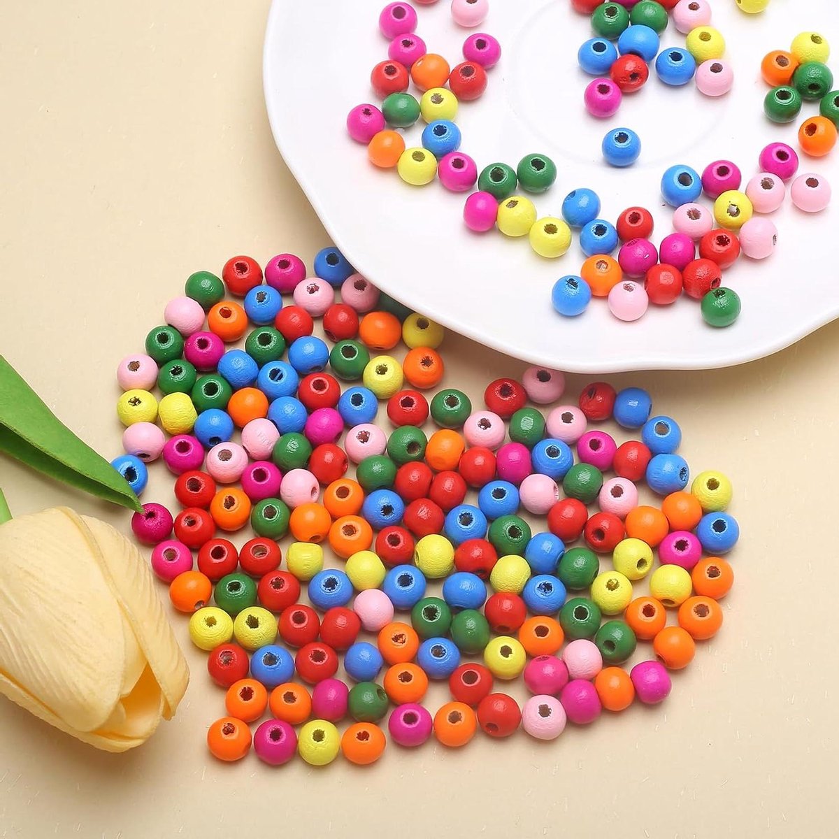 Thelau - Kleurrijke houten kralen 8 mm voor armbanden, sieraden en decoraties - ca. 1000 stuks (Donkere kleuren)