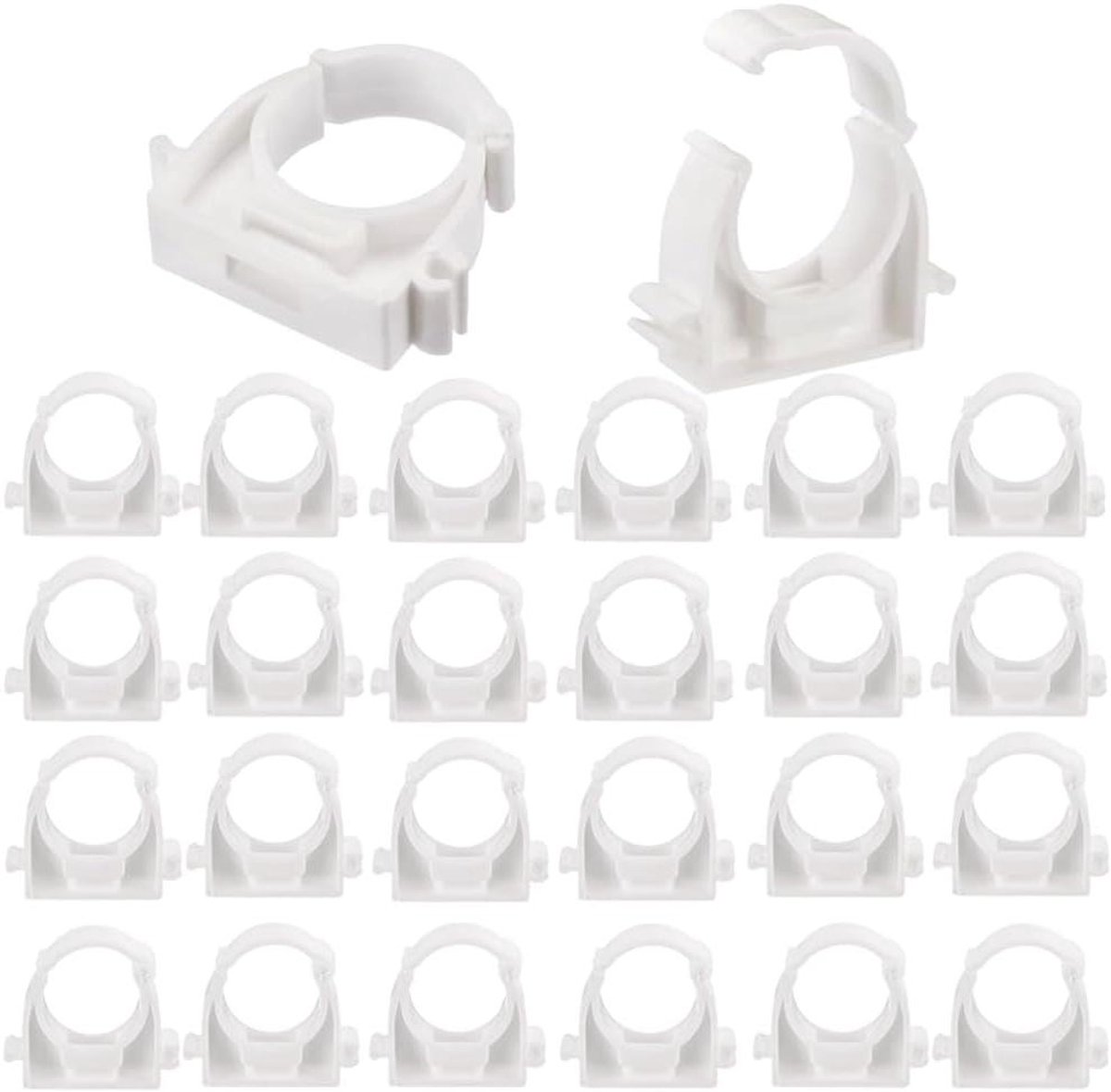 Thelau - PVC Waterpijpklemmen, 30 stuks, Binnendiameter 20mm, Push-Fit Fittingen, Buisklemmen, Snap Enkele Scharnierende Pijpklem voor 20mm Pijpleiding - Wit