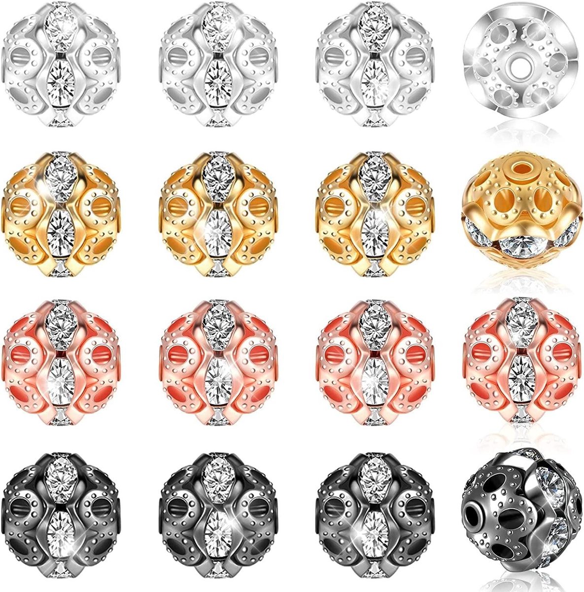 Thelau - Ronde disco bal kralen 10 mm - Set van 80 stuks - Kristal spacer kralen - Verguld - Kleurrijk - Sieraden maken - Diverse kraalkleuren - DIY knutselkralen