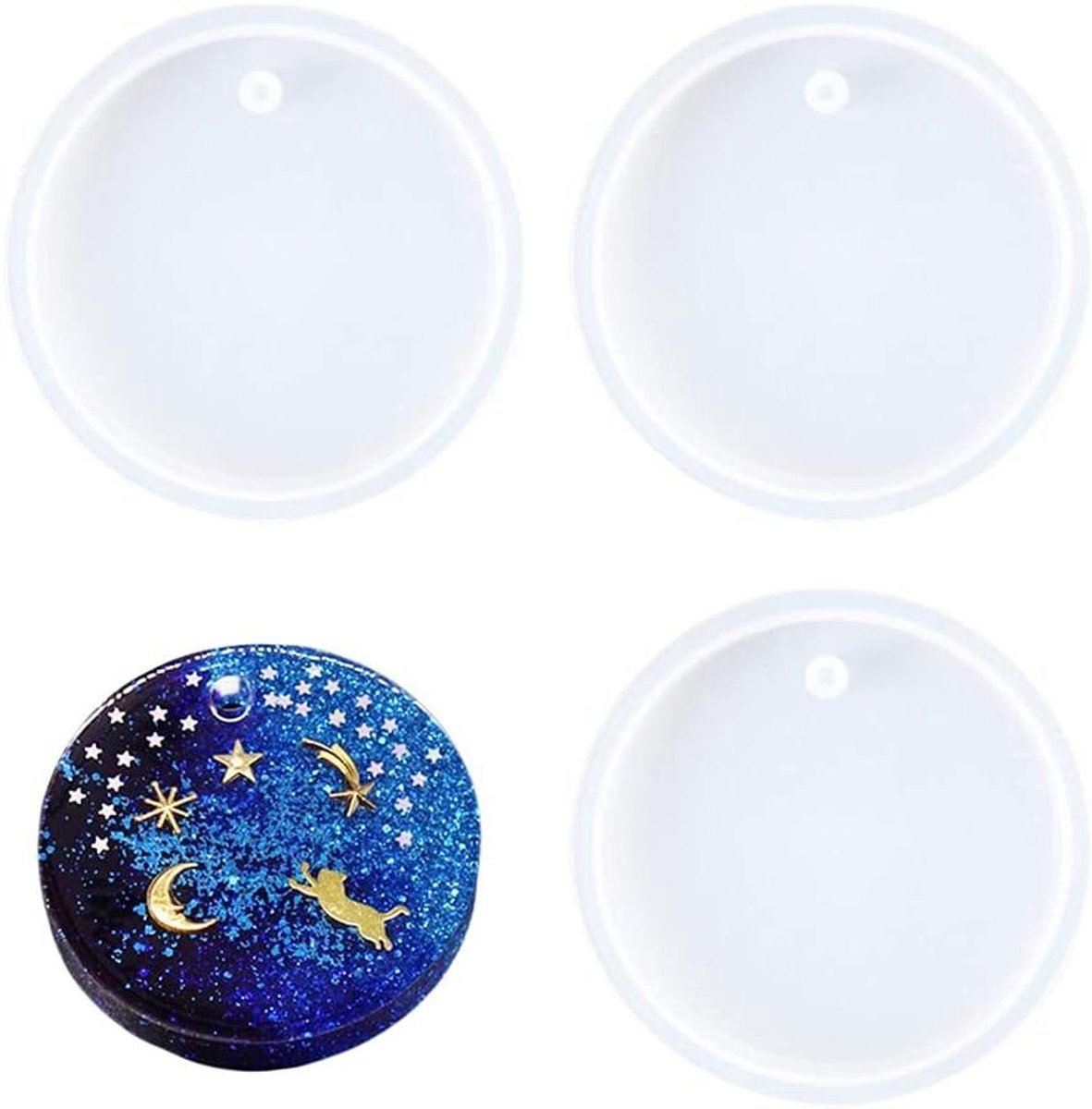 Thelau - Ronde sleutelhanger vorm, siliconen hanger met gaten voor sieraden maken en knutselen - set van 3