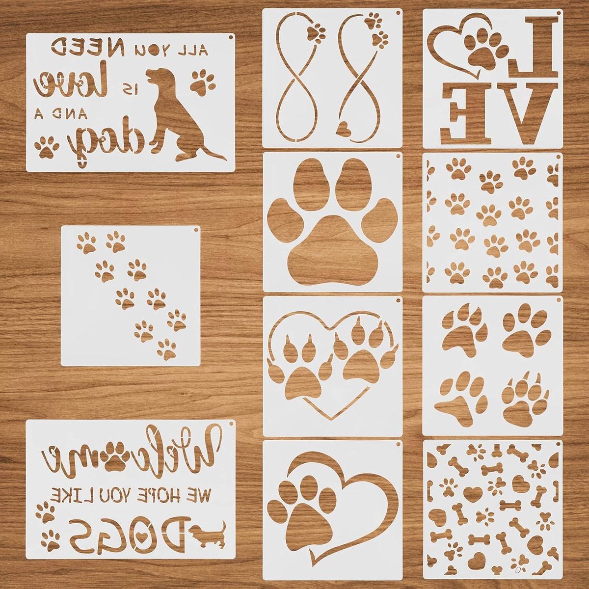 Thelau - Set van 11 Herbruikbare Poot Schilderij Stencils voor Doe-Het-Zelf Plakboeken en Houten Schilderijen