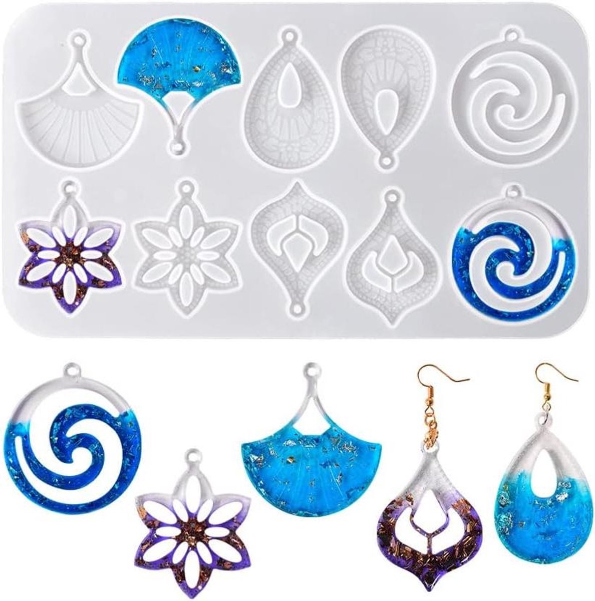 Thelau - Sieraden epoxyhars vormen - Hanger & oorbellen - Silicone teardrop, bloem & blad - Kristal gietvorm voor DIY knutselen