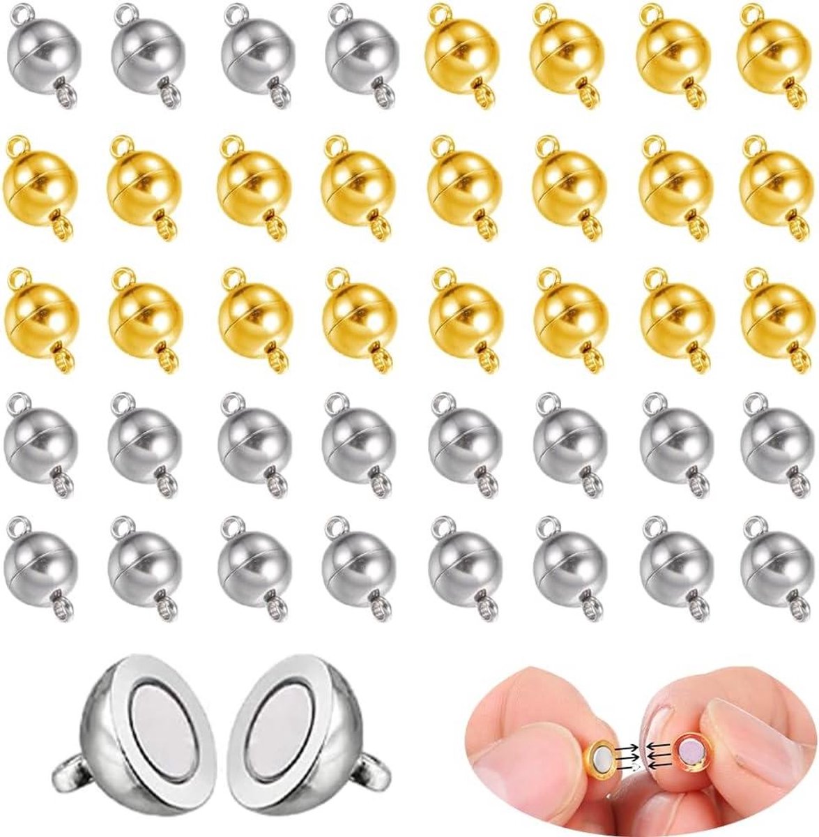 Thelau - Sieradensluitingen, 40 stuks, ronde sluitingen voor doe-het-zelf sieraden maken, halskettingen en armbanden, vergrendelingen in goud en zilver - 75 stuks