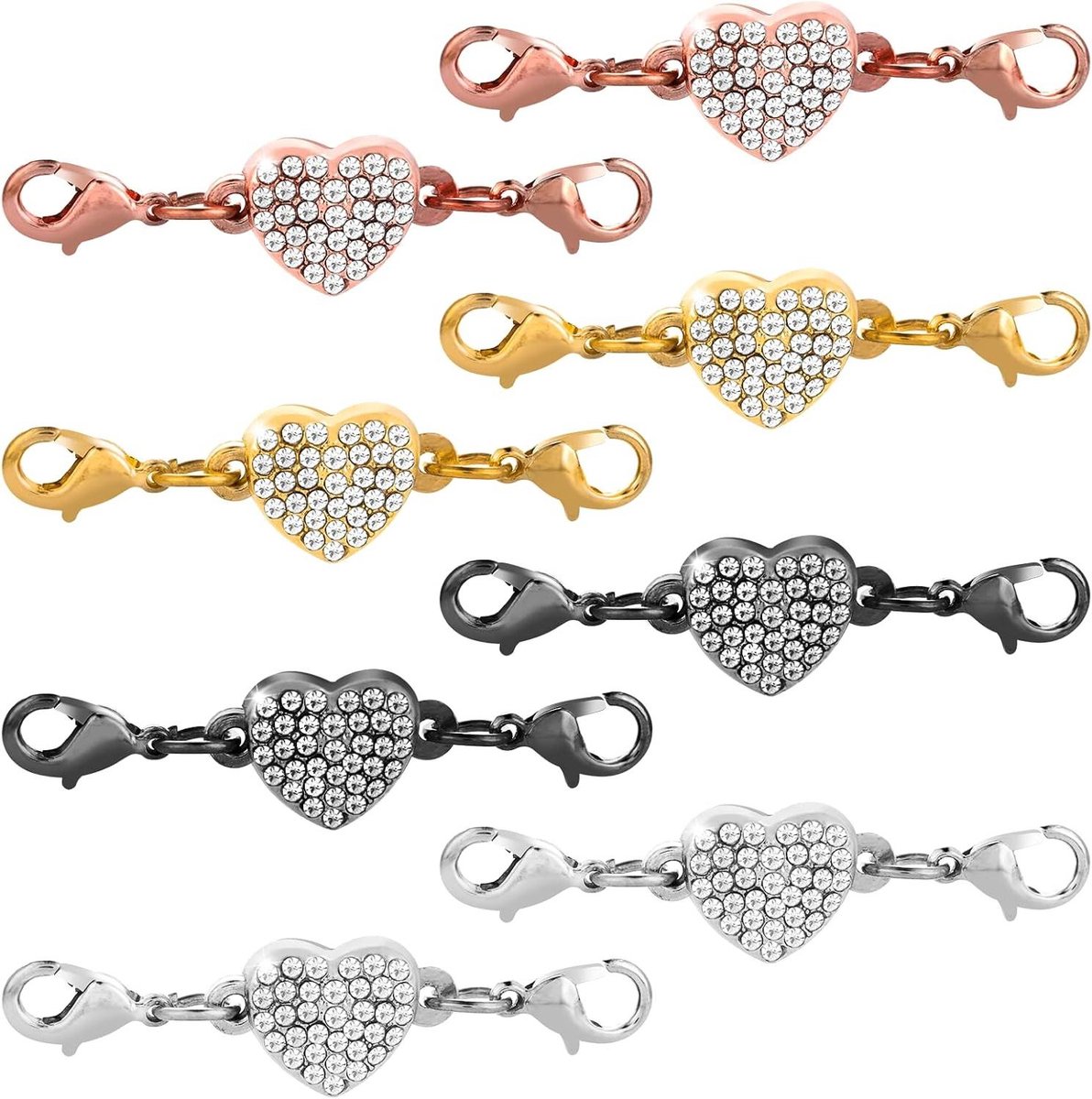 Thelau - Sparkly magnetische sieraden sluiting, hart ketting sluiting, dubbele kreeft gesp, armband sluitingen (8 stuks)