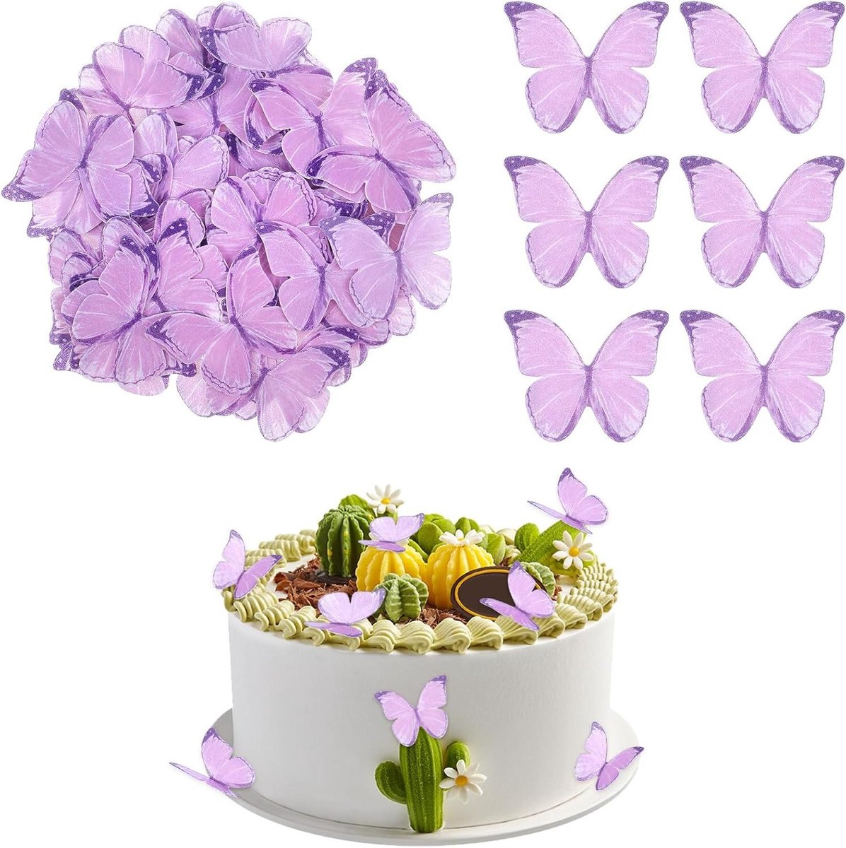 Thelau - TheLa - Eetbare Paarse Vlinders voor Taart - Set van 60 Stuks