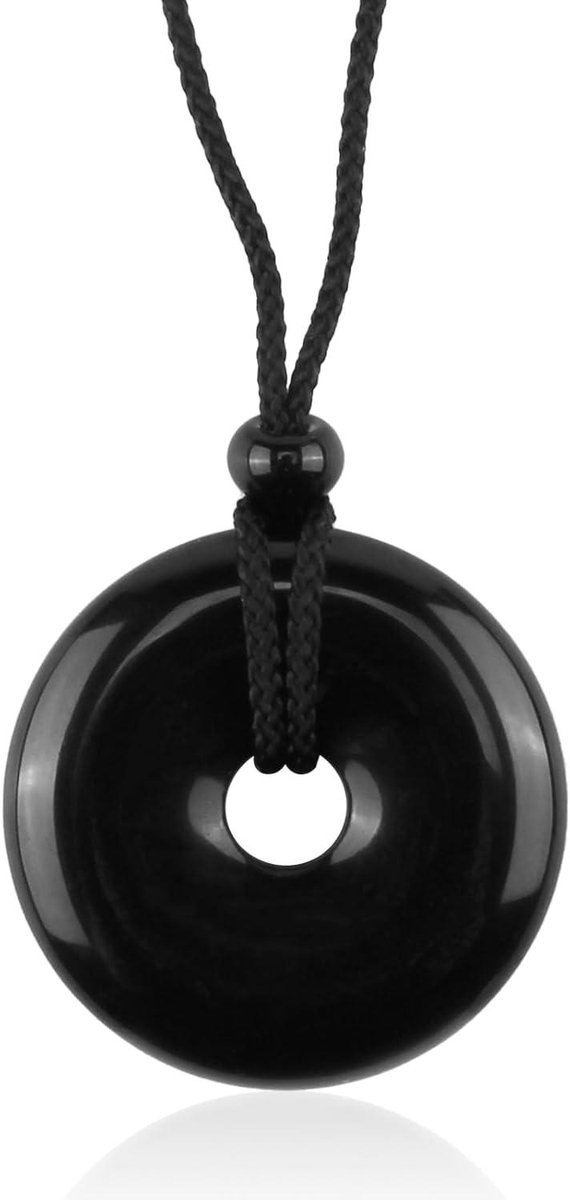 Thelau - Zwarte toermalijn hanger met donutpatroon - Helende stenen ketting voor meditatie - Uniek cadeau