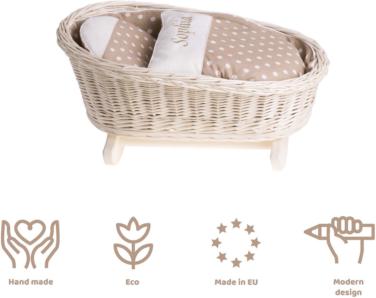 The Wicker Stories Mimi - Poppenwieg met kussen en deken - Perfect als cadeau voor een meisje - Licht / Beige