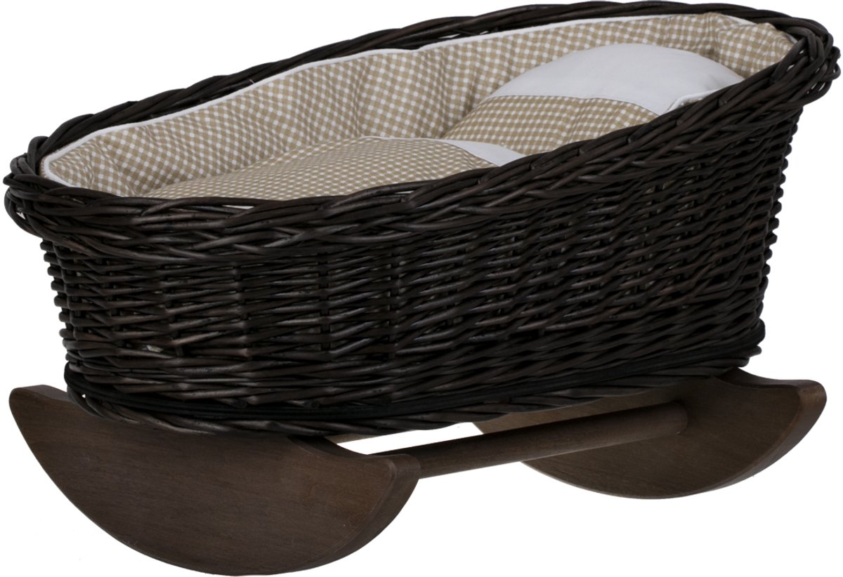   - Mimi wieg voor poppen met beige afwerking, kussen en dekbed 46cm - Rieten poppenwieg - natuurlijk