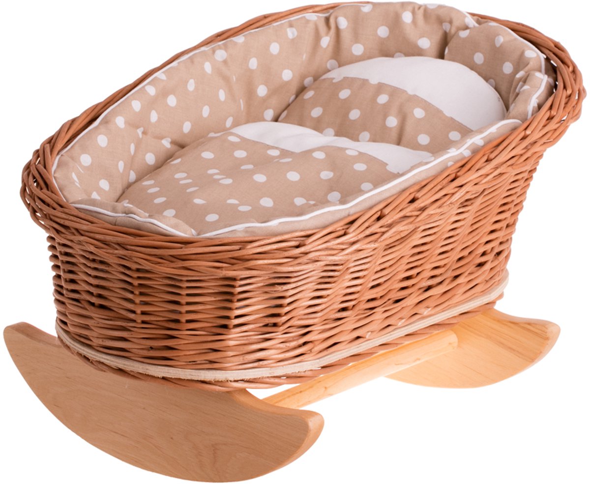 Wicker24 Mimi - Poppenwieg met kussen en deken - Perfect als cadeau voor een meisje - Natuurlijk / Beige