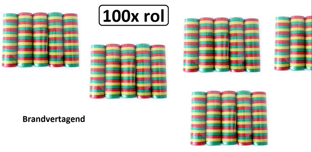 100x  s rollen rood/geel/groen brandvertragend - Carnaval thema feest festival optocht decoratie