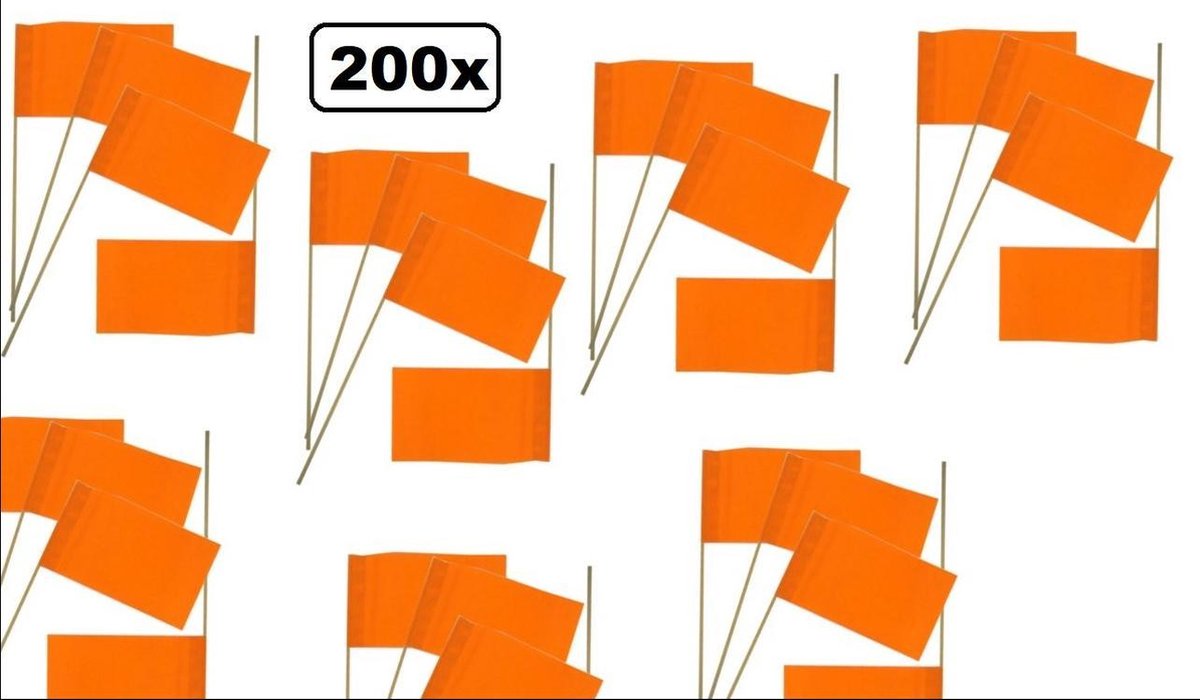 200x Vlaggetje papier op stok oranje - EK Oranje Holland   Nederland sport voetbal