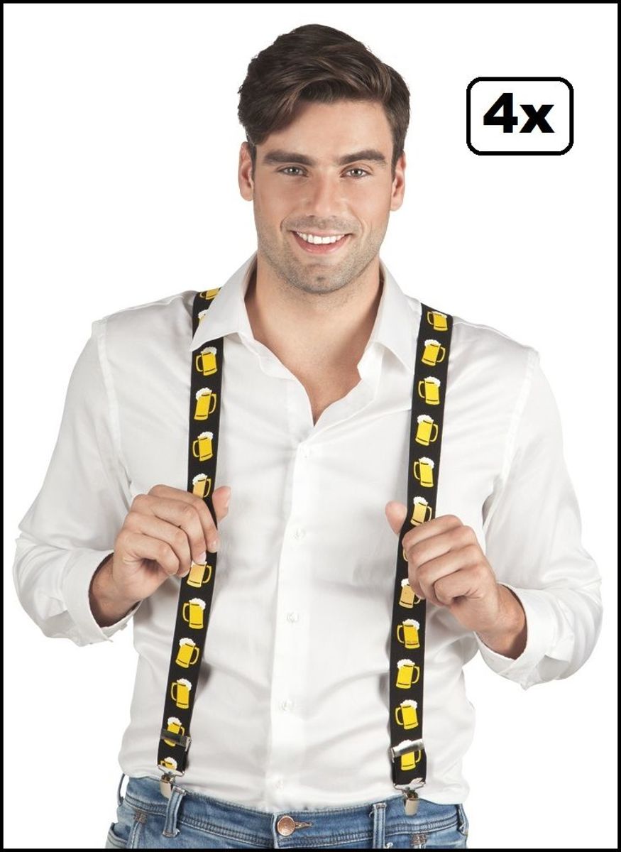 4x Bretels bier unisex 75 cm zwart