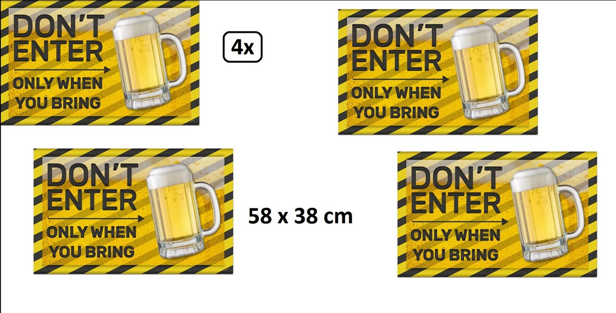 4x Deurbord Dont Enter 58cm x 38cm geel/zwart - Thema feest festival party carnaval fun wandbord