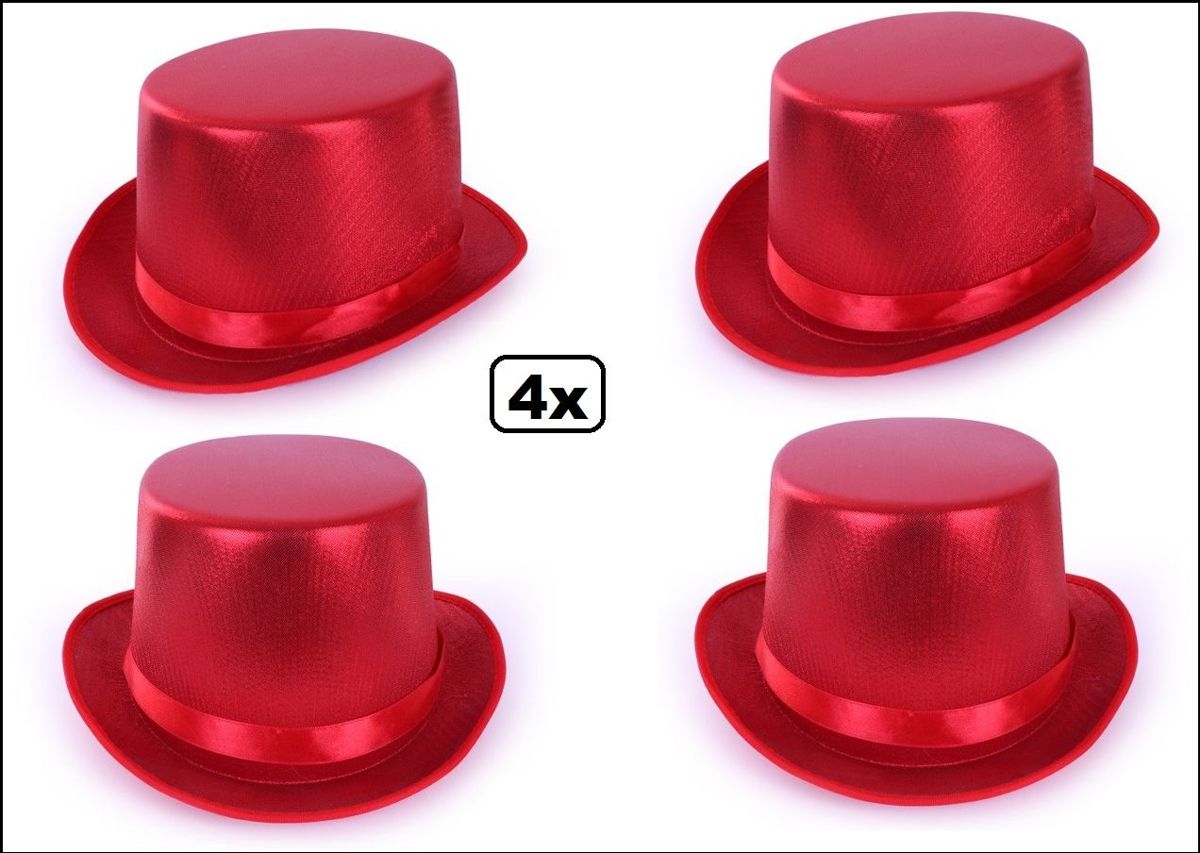4x Hoge hoed metallic rood