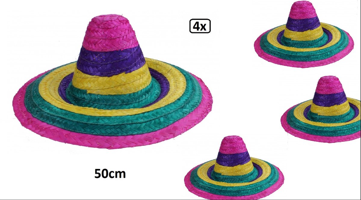 4x Sombrero Mexican roze 50cm - mexico carnaval mexicaan thema party hoed hoofddeksel optocht feest landen