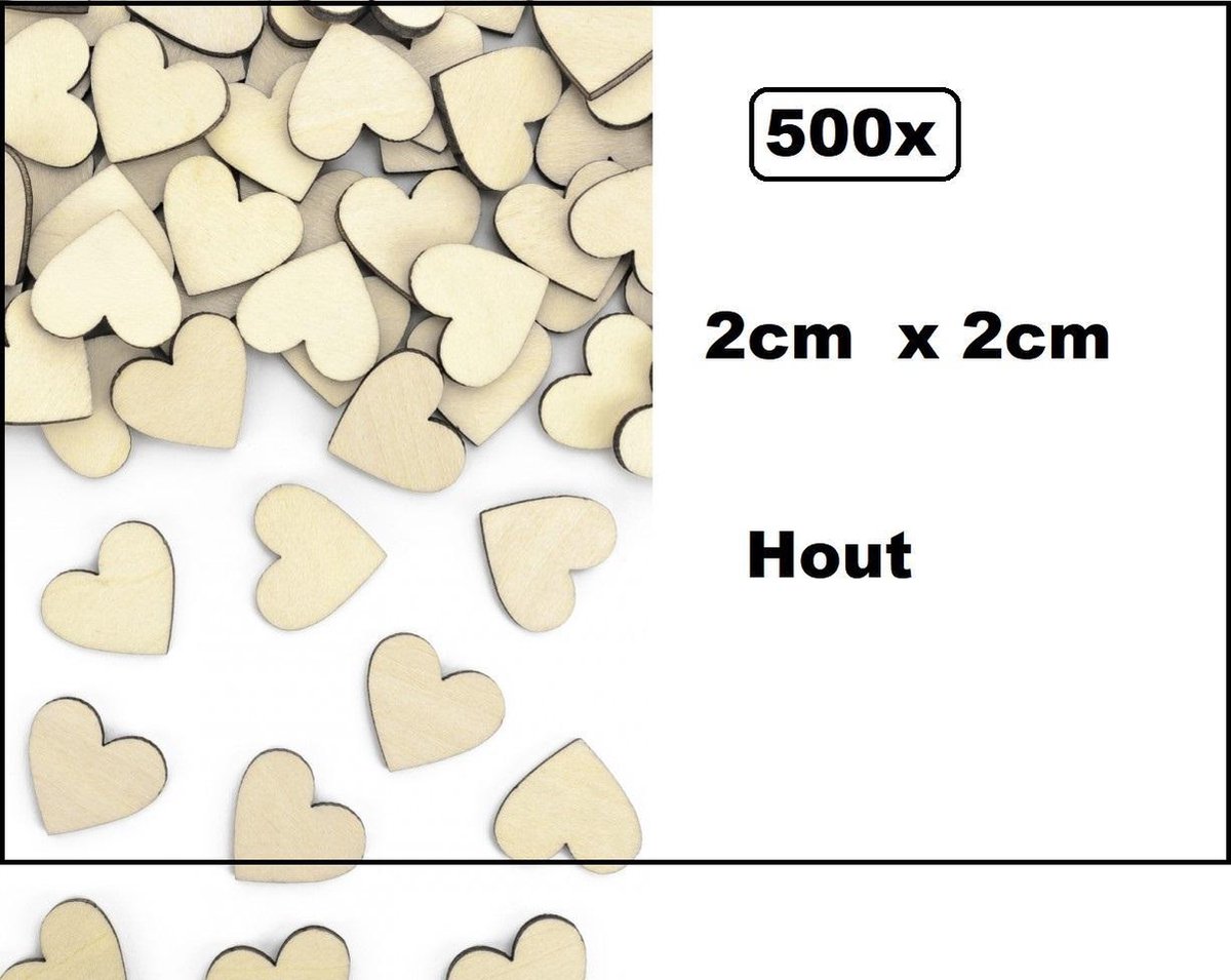 500x   hartjes hout 2 x 2 cm - huwelijk valentijn liefde trouwen thema feest hart