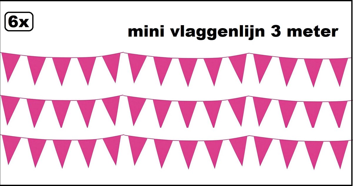 6x Pink mini vlaggenlijn 3 meter - party thema feest festival vlaglijn verjaardag pride