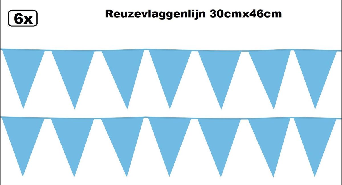 6x Reuzevlaggenlijn licht blauw 30x46 cm - vlaglijn mega vlaggenlijn carnaval thema feest verjaardag optocht festival geboorte baby