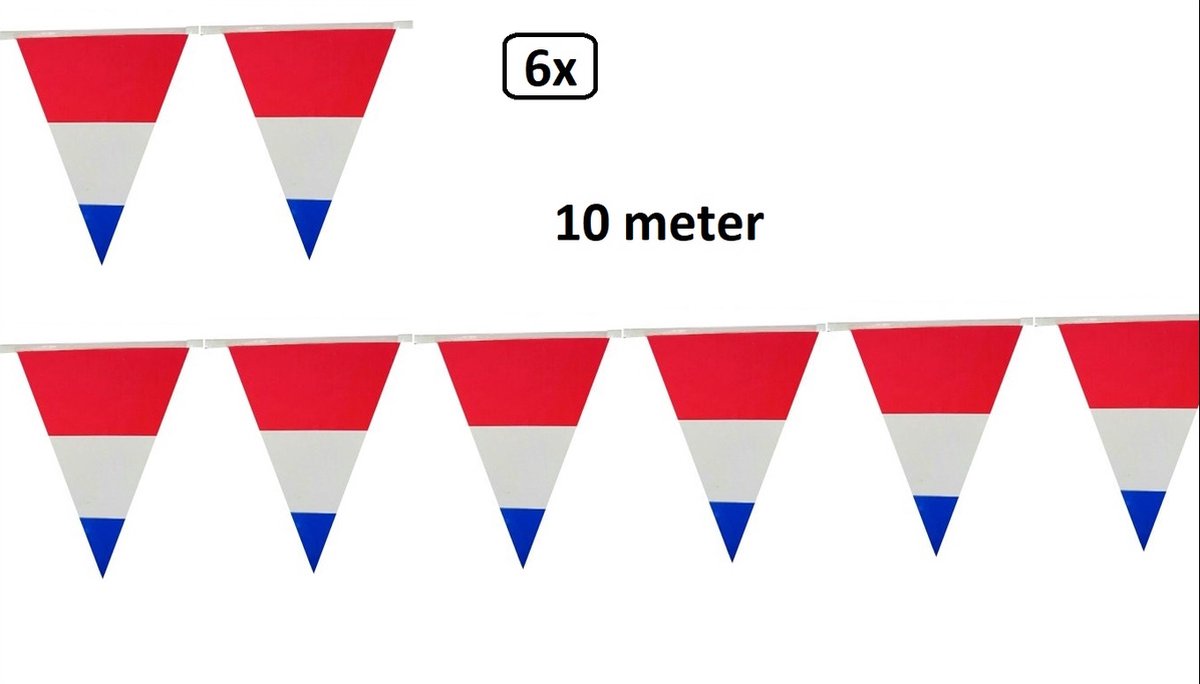 6x Vlaggenlijn rood/wit/blauw - Nederland EK voetbal versiering Holland