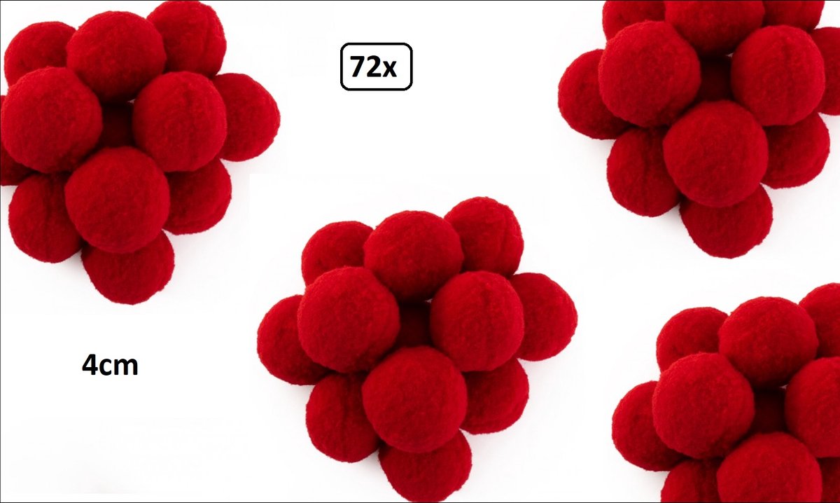 72x Pom Pom 4 cm rood - decoratie materiaal thema feest kleding accessoires