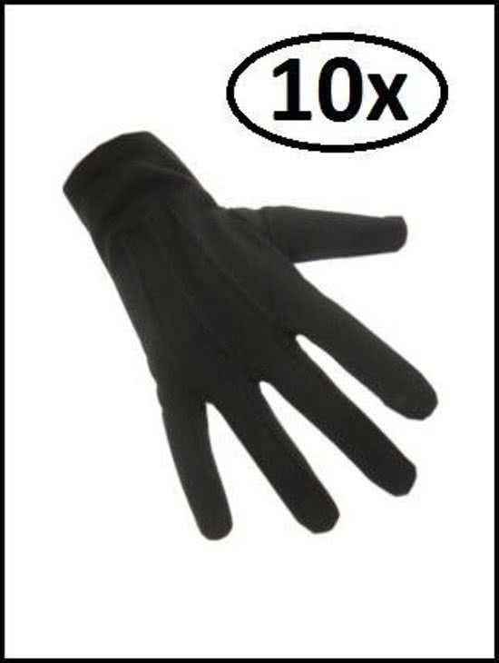 10x Handschoenen katoen kort zwart luxe (Piet) mt.S