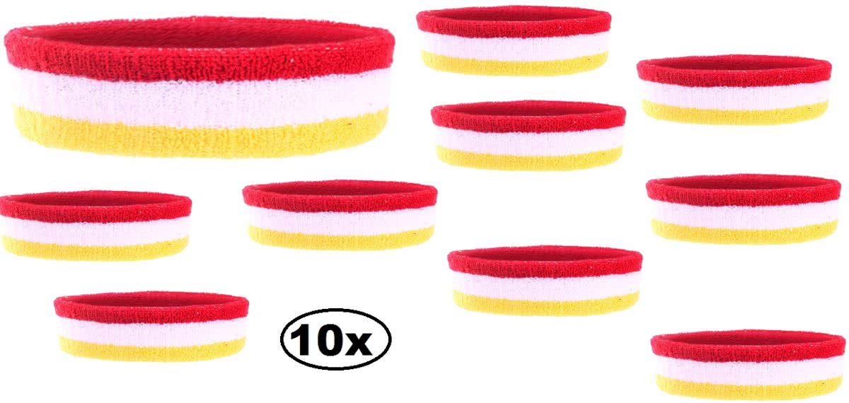 10x Hoofdband rood/wit/geel