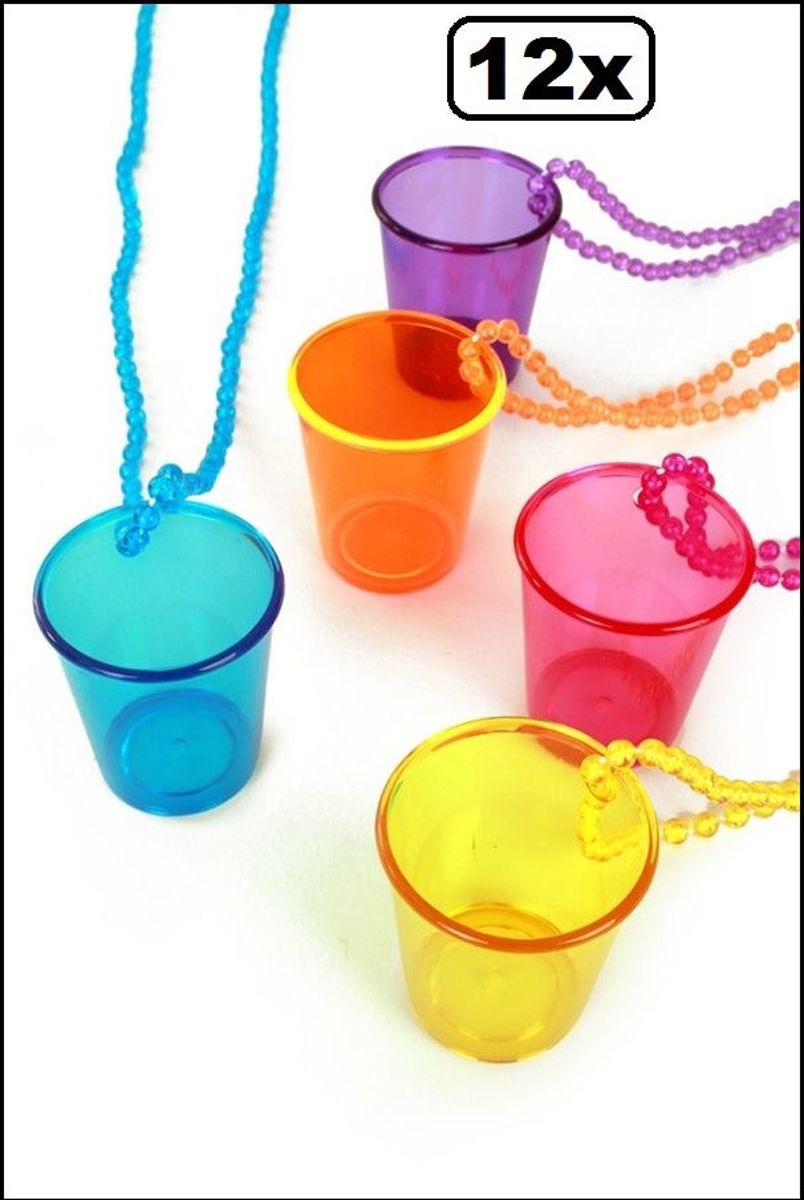 12x Shot glaasje aan ketting assortie