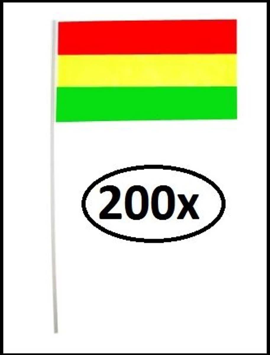 200x Papieren vlaggetjes rd/gl/gr op stokje