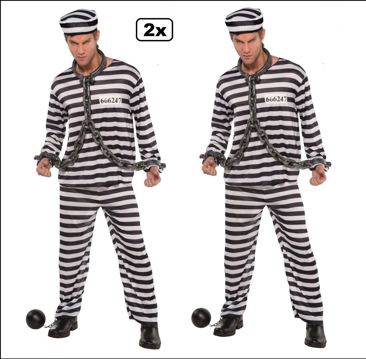 2x Boeven kostuum zwart/wit mt.M/L